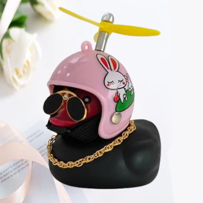 Car Duck with Helmet Wind Pendant - Yellow Duck Bike Accessory