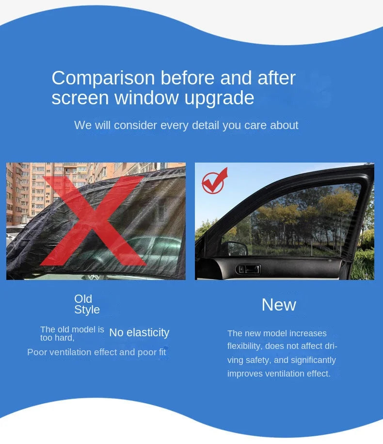 Car Rear Side Window Sunshade - 2pcs UV Mesh Mosquito Protection