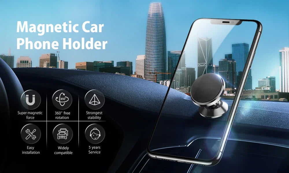 Magnetic Car Phone Holder - Universal Mount for iPhone Samsung GPS Support