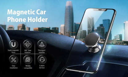 Magnetic Car Phone Holder - Universal Mount for iPhone Samsung GPS Support