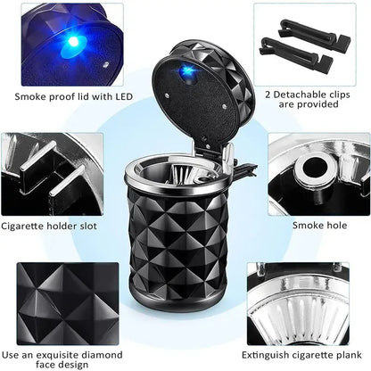 Car Cigarette Ashtray Cup with LED Light & Lid - Portable Detachable