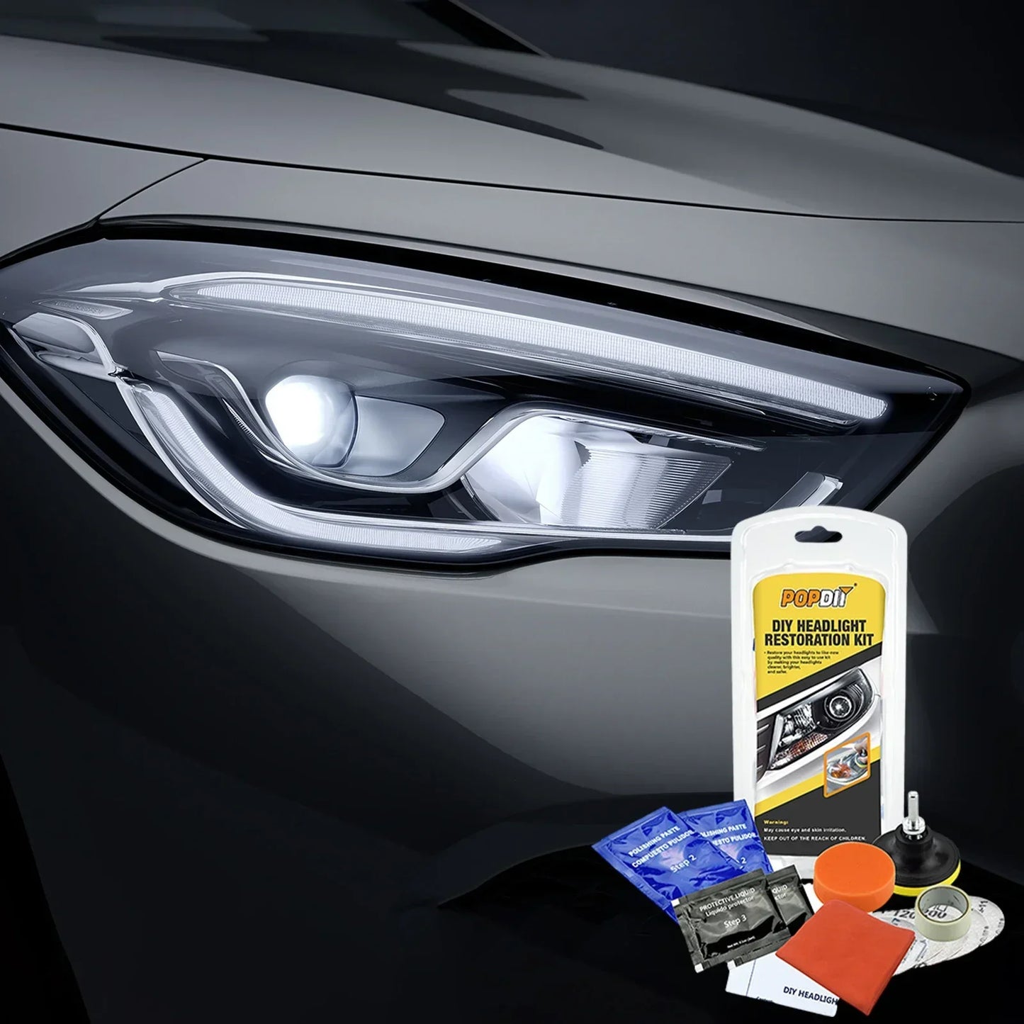 Car Headlight Restoration Kit - Fix Yellowing & Scratches