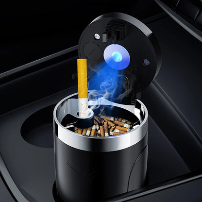Car Cigarette Ashtray Cup with LED Light & Lid - Black Portable
