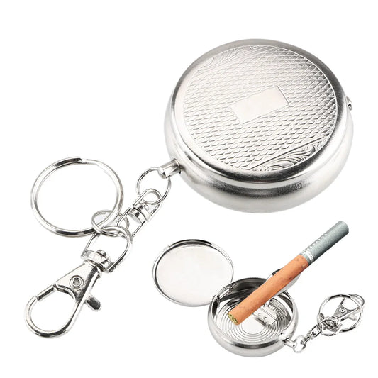 Portable Mini Stainless Steel Ashtray with Keychain - Silver