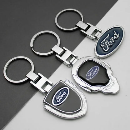 Ford 3D Metal Leather Keychain Badge - Car Emblem Key Chain Ring
