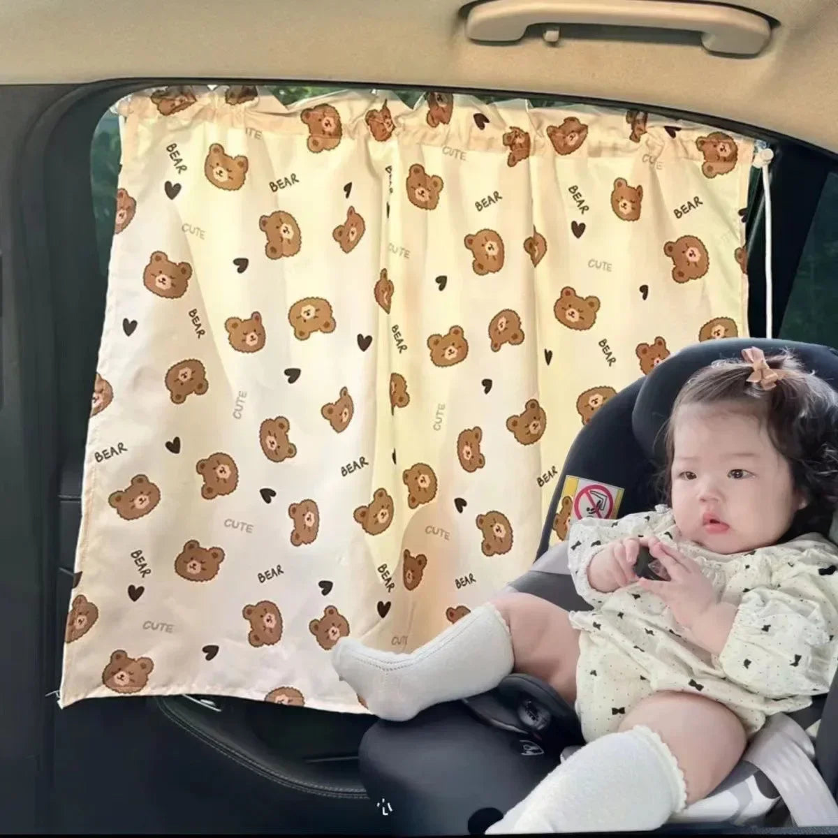 Car Window Sunshade Curtain - Cartoon Suction Cup UV Protection Kids