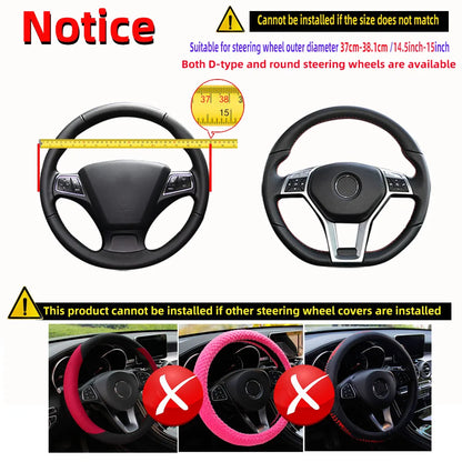 Leather Steering Wheel Cover - Embossed Massage Grip 14.5-15 Inches