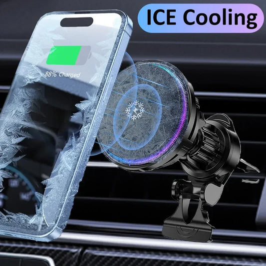 30W Ice Cooling Magnetic Wireless Car Charger - Fast Charging Station for iPhone 15/14/13/12 Pro Max