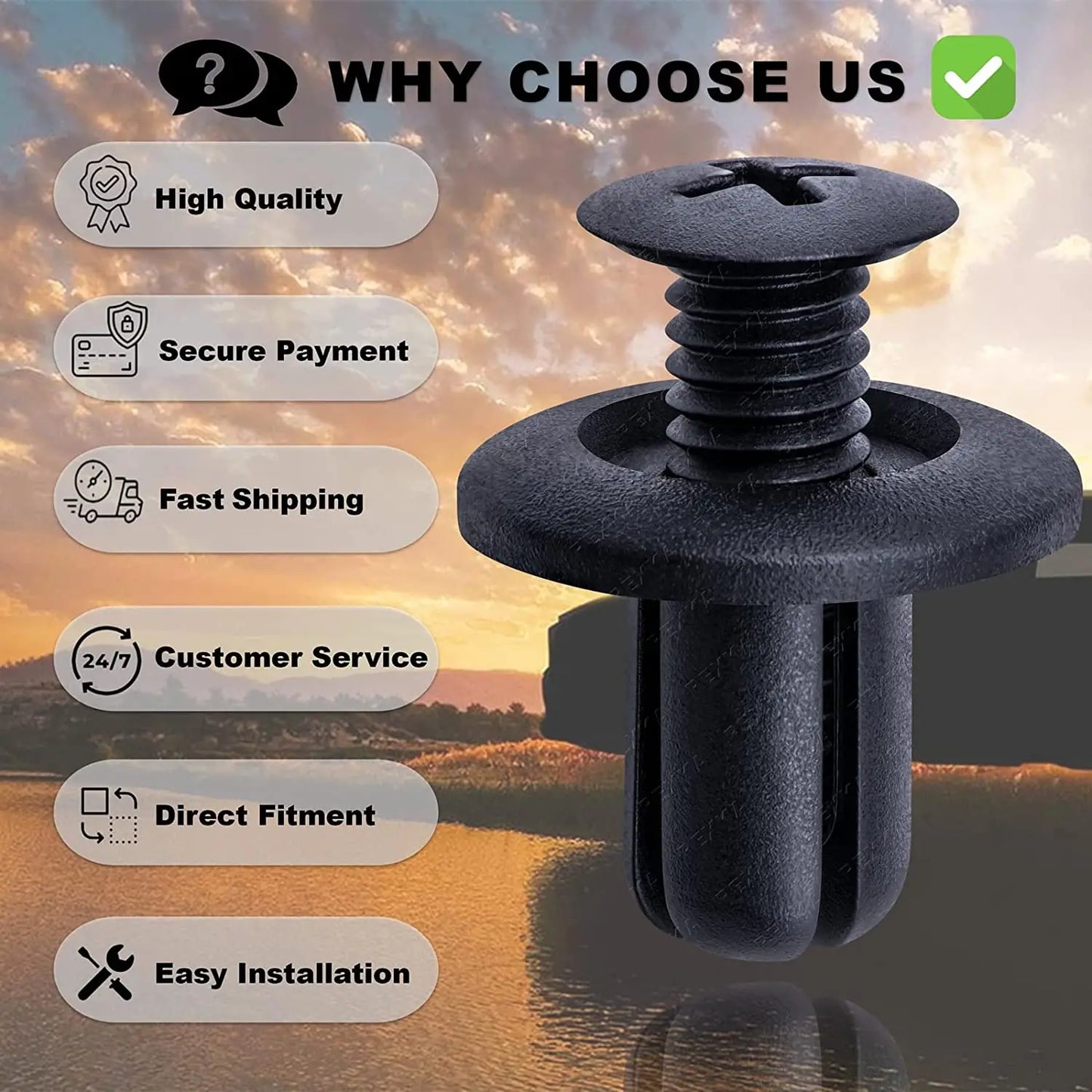 8mm Plastic Rivets Fasteners - Car Bumper Fender Clips 30PCS Black
