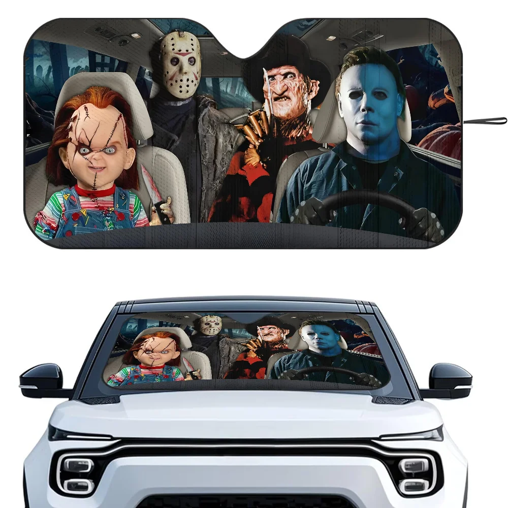 Horror Characters Car Sunshade - Foldable Windshield UV Protection