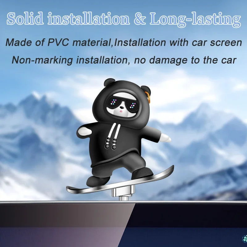 Car Skateboard Bear Decoration - Automatic Sliding Alloy Console Ornament