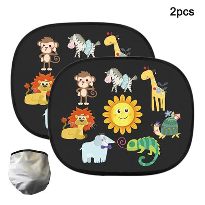 Cartoon Car Sunshade for Children - Side Window Sunvisor with Storage Bag PVC Mesh Cover