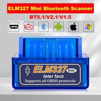 Mini ELM327 Bluetooth OBD2 Scanner - Car Diagnostic Code Reader Tool