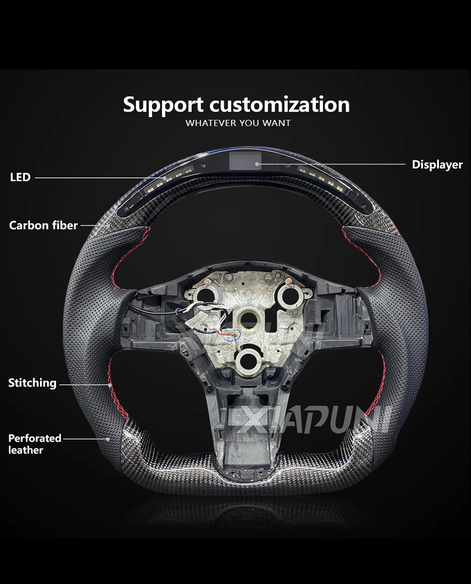 Tesla Model 3 Y LED Steering Wheel - Carbon Fiber Custom Racing Wheel