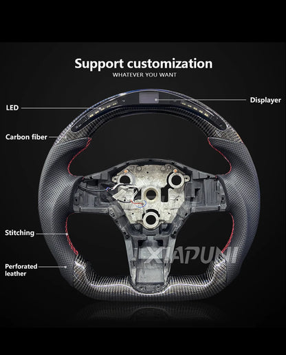 Tesla Model 3 Y LED Steering Wheel - Carbon Fiber Custom Racing Wheel
