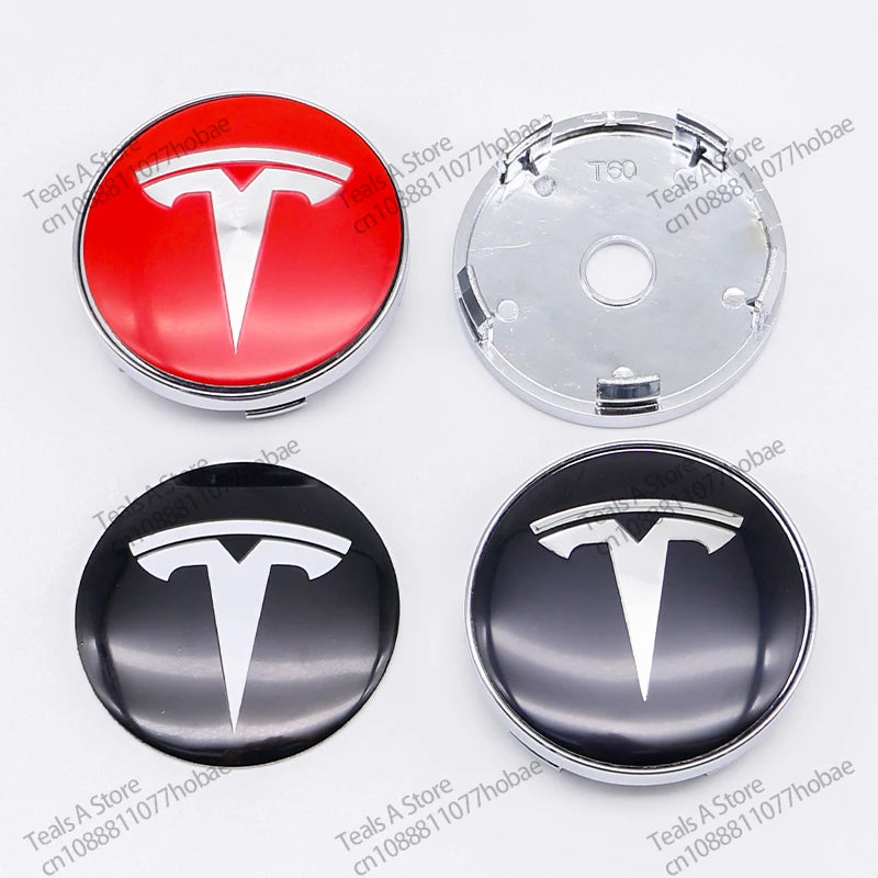 Tesla Wheel Center Hub Cap Emblems 60mm - 4pcs Set Car Logo Sticker for Model 3/Y/S/X