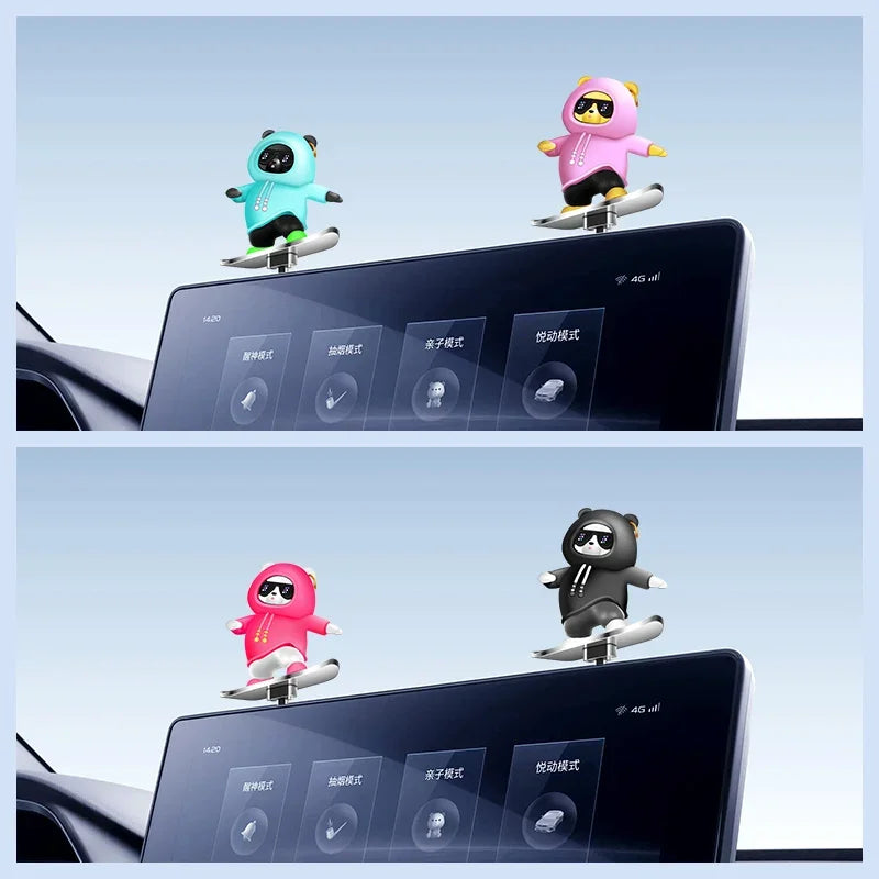 Car Skateboard Bear Decoration - Automatic Sliding Alloy Console Ornament