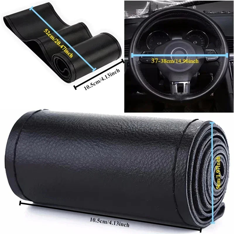 PU Leather Steering Wheel Cover - Braided Anti-Scratch Protection