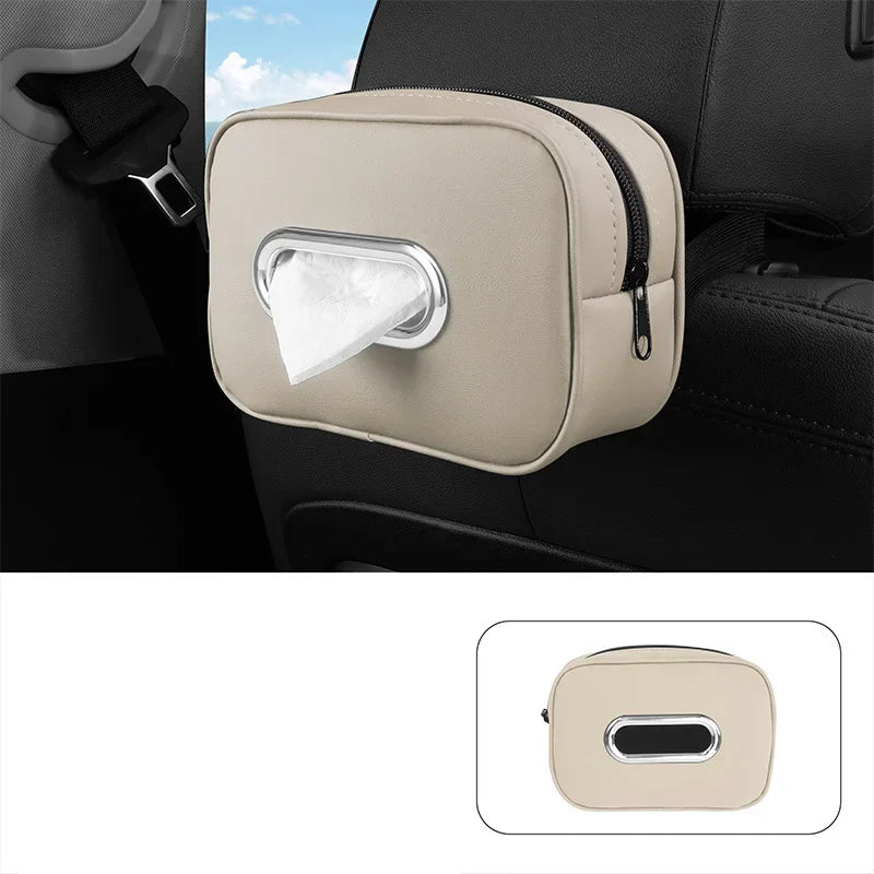 Car Tissue Box Holder - Leather Sun Visor & Console Mount Black