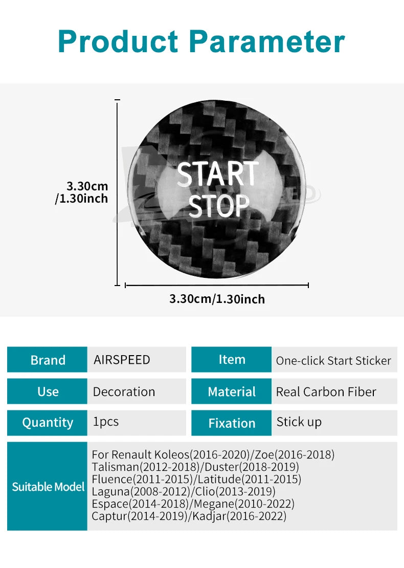 Carbon Fiber Engine Start Stop Button Cover for Renault Models
