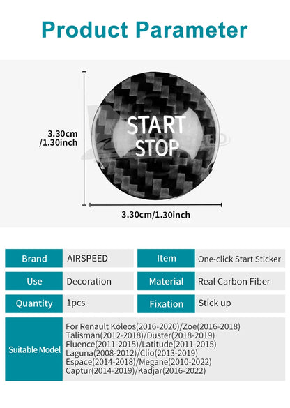 Carbon Fiber Engine Start Stop Button Cover for Renault Models
