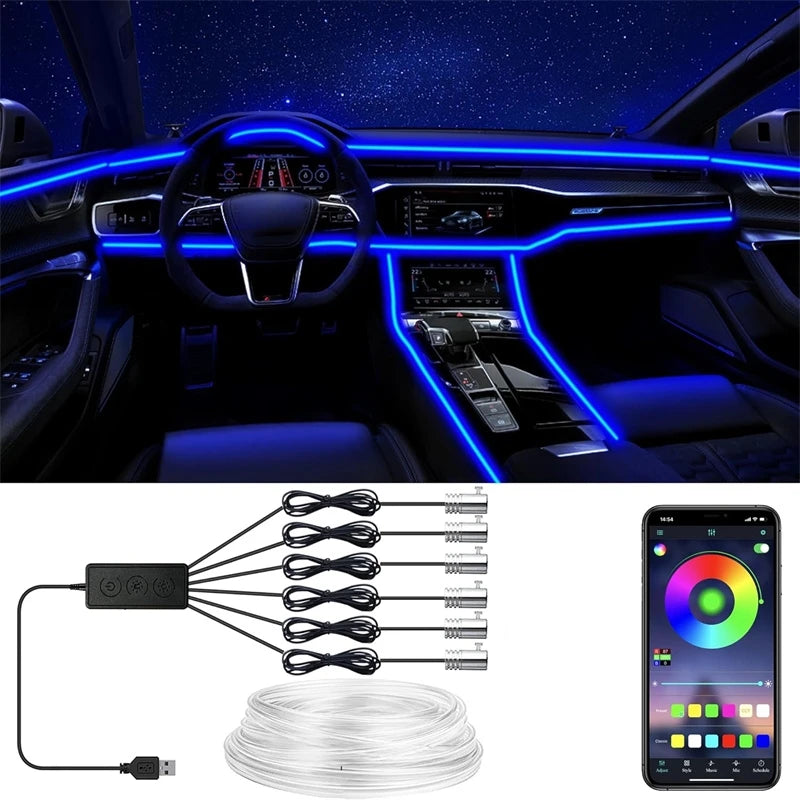 Flexible EL Wire Lights with App Control - Car Interior RGB LED Strip