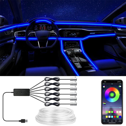 Flexible EL Wire Lights with App Control - Car Interior RGB LED Strip