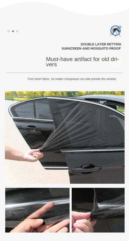 Car Rear Side Window Sunshade - 2pcs UV Mesh Mosquito Protection