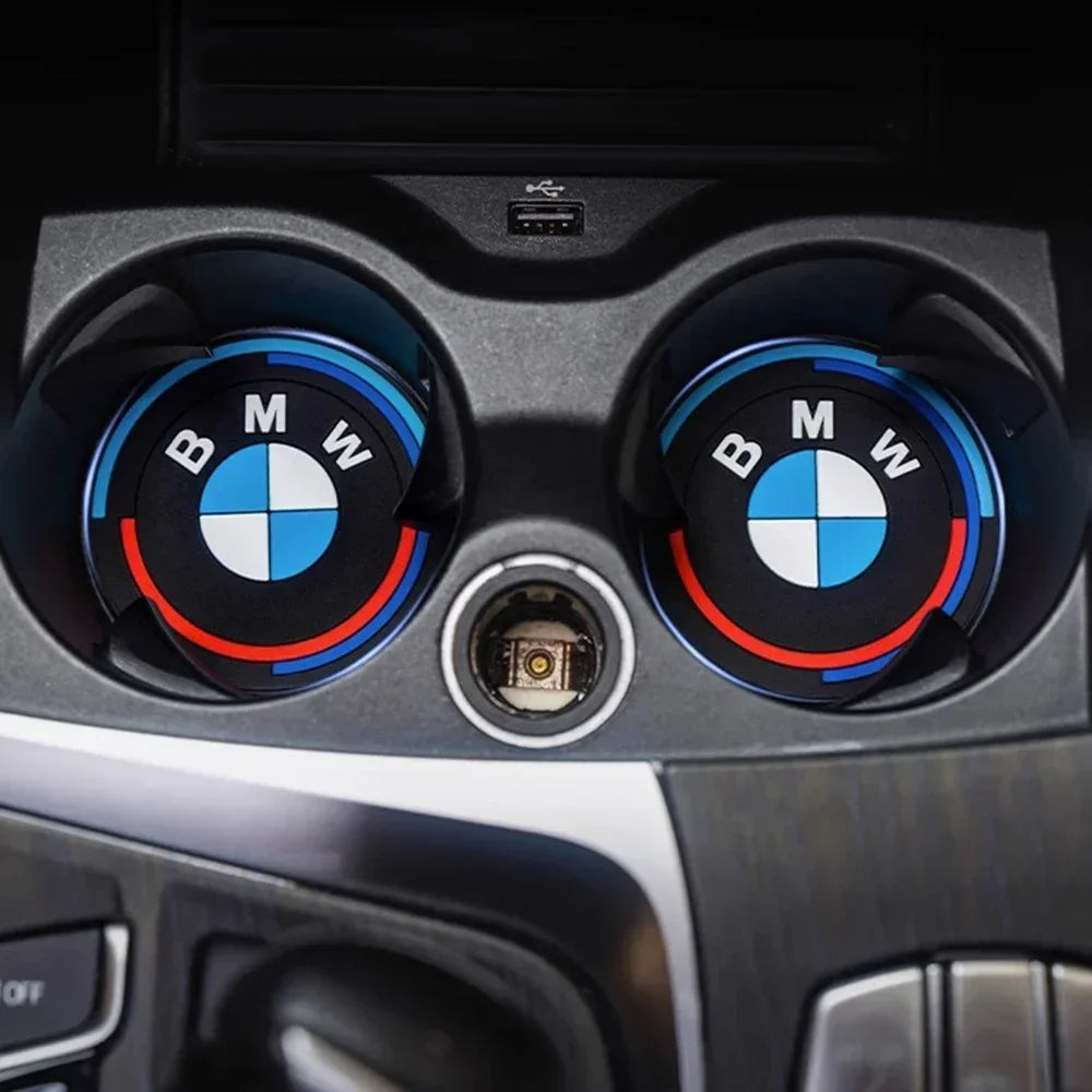 BMW Car Cup Mat 2PCS - Universal Cup Holder Coasters for X1/X2/X3/X4/X5/X6 1/2/3/4/5/6/7 Series