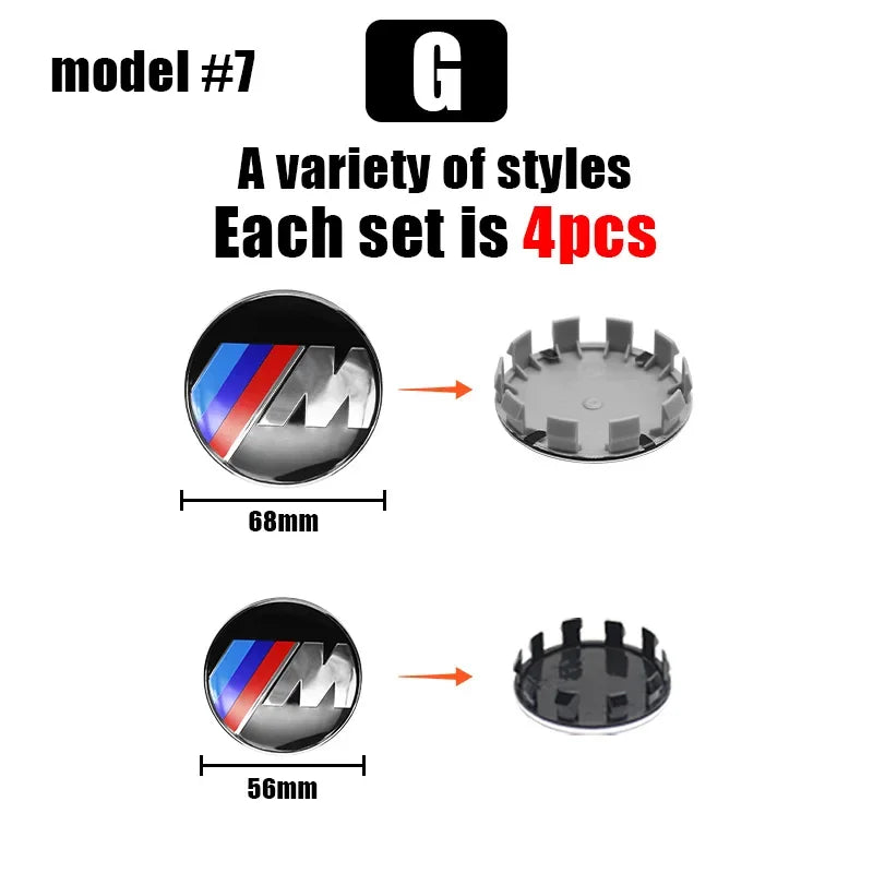 BMW Wheel Center Caps 4PCS - 68mm/56mm Hub Caps for Performance Models