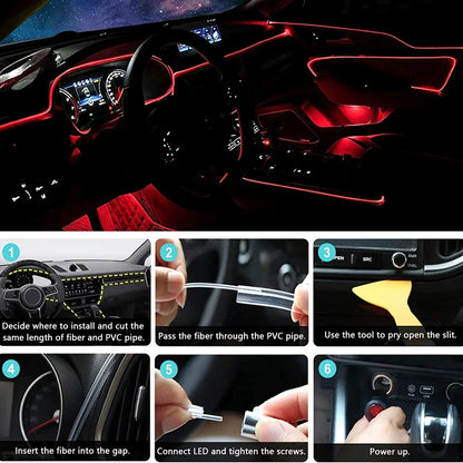 Flexible EL Wire Lights with App Control - Car Interior RGB LED Strip