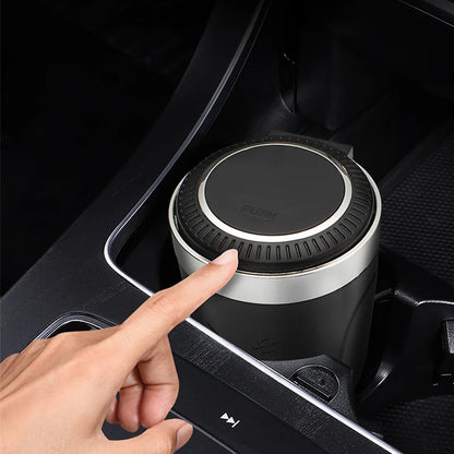 One-Click Car Ashtray with LED Light - Metal Lining & Splash Proof