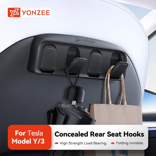 Tesla Foldable Car Seat Hooks - Heavy Duty 11lb Load Bearing Hangers Model 3/Y