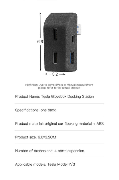 Tesla Model 3 Y Glove Box USB Hub - Highland Juniper Quick Charger 2021-2025