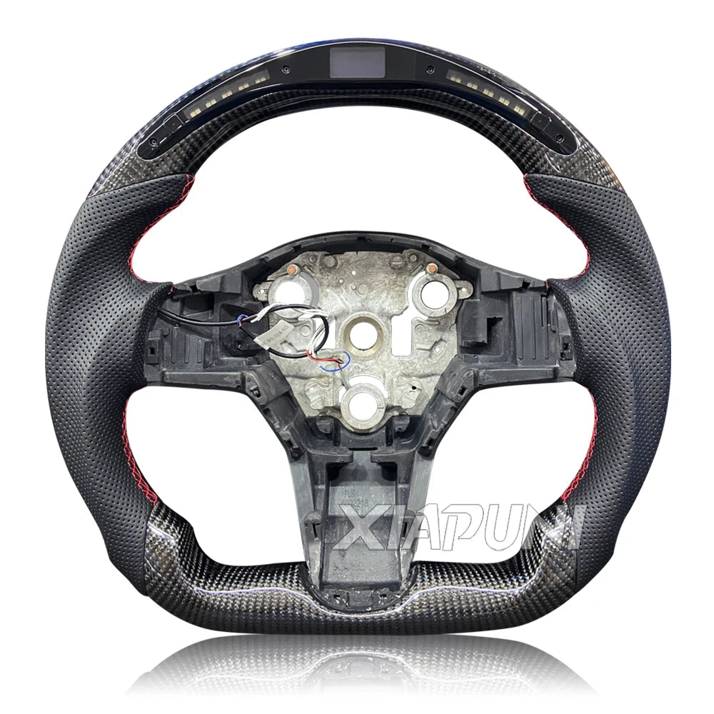 Tesla Model 3 Y LED Steering Wheel - Carbon Fiber Custom Racing Wheel