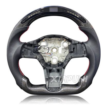 Tesla Model 3 Y LED Steering Wheel - Carbon Fiber Custom Racing Wheel