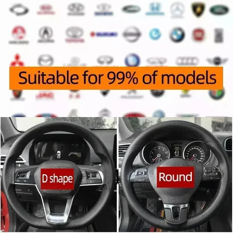 PU Leather Steering Wheel Cover - Braided Anti-Scratch Protection