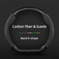 Carbon Fiber Faux Leather Steering Wheel Cover - 15 Inch Sports Style Black D-Shaped Carbon fiber & Suede