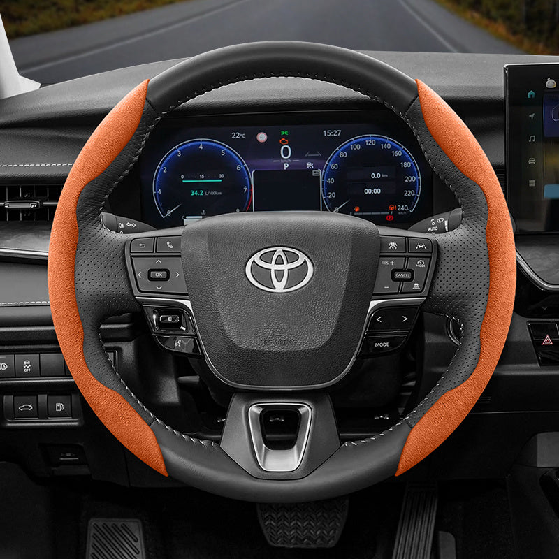 Toyota Winter Fleece Steering Wheel Cover - Ultra-Thin Anti-Slip for RAV4 Camry Corolla Orange 2-Piece Set