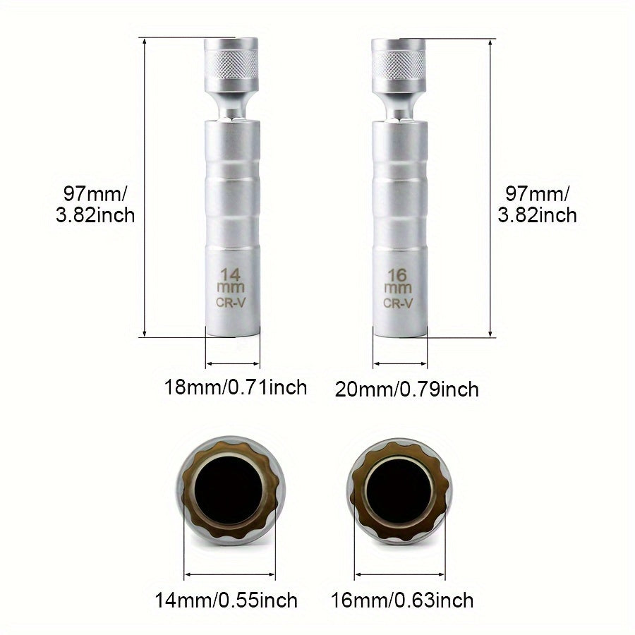 2-Piece Magnetic Spark Plug Socket Set - 14mm & 16mm Swivel Socket Kit