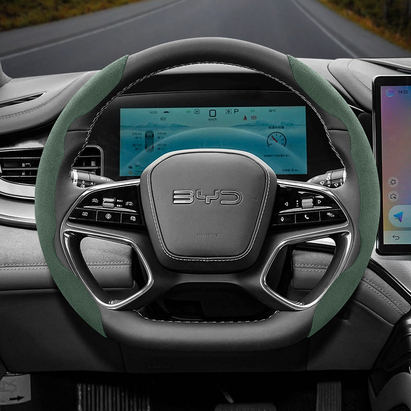 BYD Winter Anti-Slip Steering Wheel Covers - Ultra-Thin Segmented Design Green Suitable for BYD D-shaped steering wheel 2-piece set