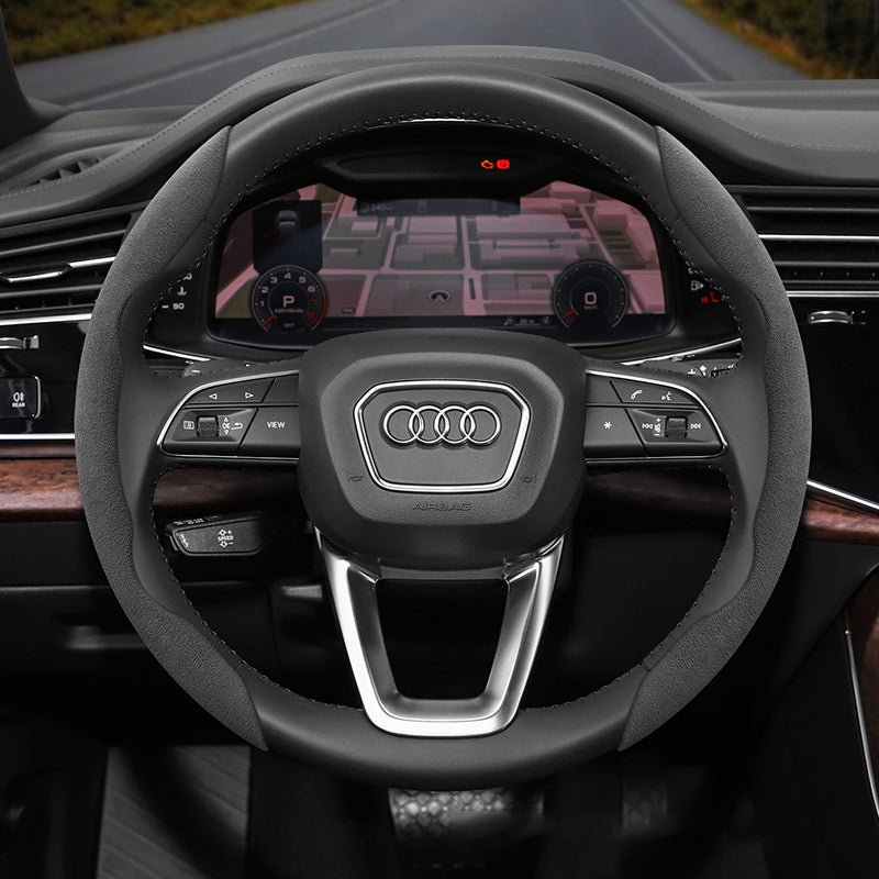Audi Ultra-Thin Steering Wheel Cover - Non-Slip Snap-On Installation Black For AUDI Round Steering Wheel 2-piece Set
