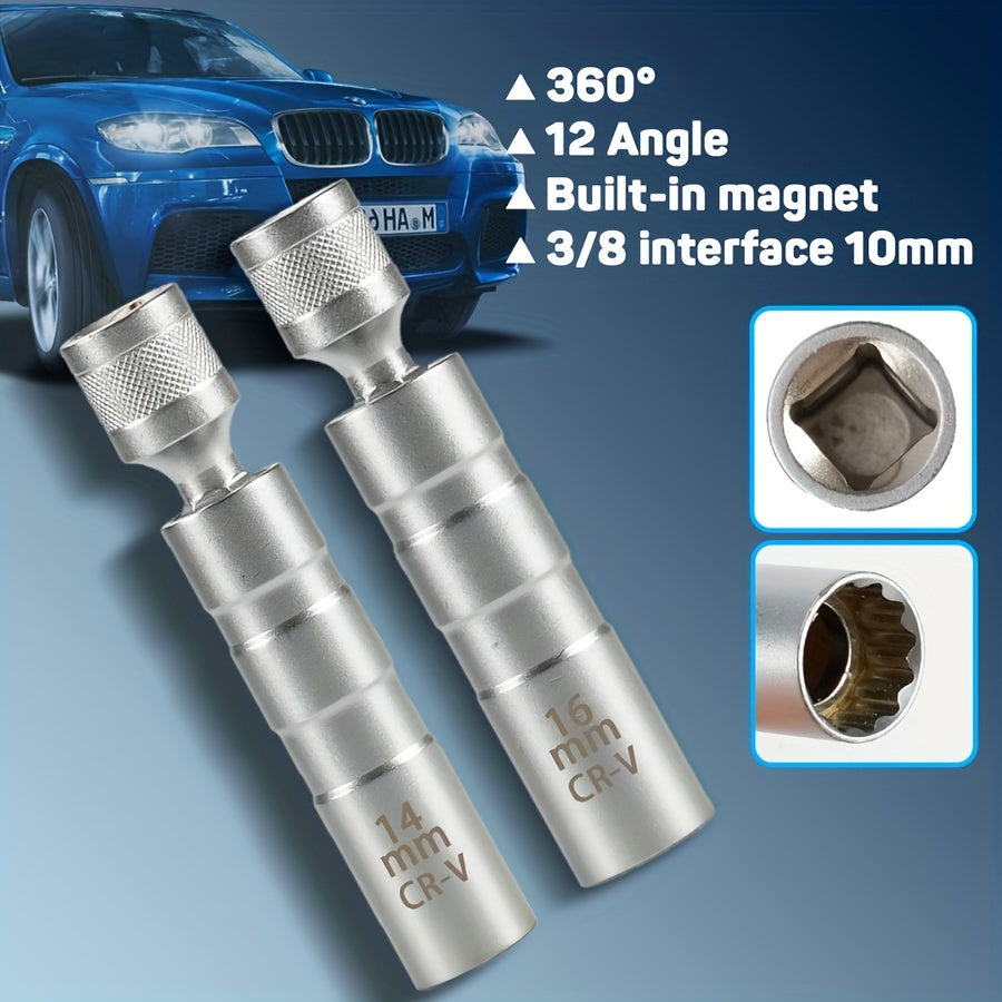 2-Piece Magnetic Spark Plug Socket Set - 14mm & 16mm Swivel Socket Kit