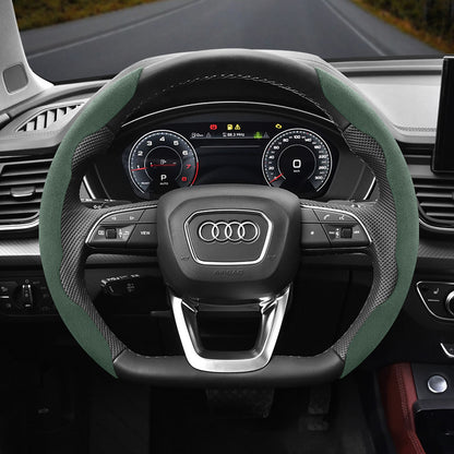Audi Ultra-Thin Steering Wheel Cover - Non-Slip Snap-On Installation Green For AUDI D-shaped Steering Wheel 2-piece Set