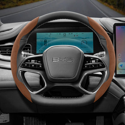 BYD Winter Anti-Slip Steering Wheel Covers - Ultra-Thin Segmented Design Brown Suitable for BYD D-shaped steering wheel 2-piece set