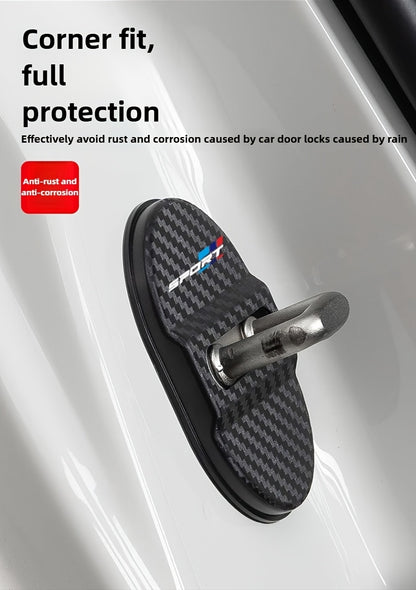 BMW Carbon Fiber Door Lock Buckle Protective Cover 4pcs - Anti-Corrosion Soundproof