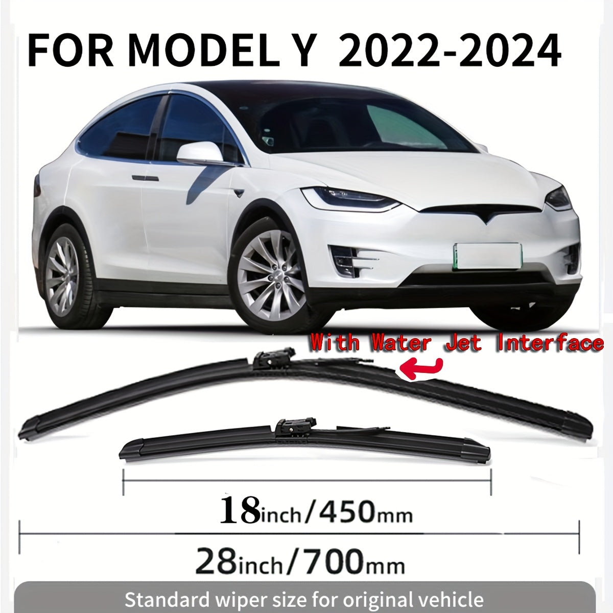 Tesla Model S/3/X/Y OEM Quality Wiper Blades - 28" + 18" Set with Water Jet Model Y 2019-2024