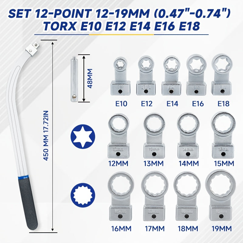 15-Piece Timing Belt Tensioner Pulley Wrench Set - 12-Point Carbon Steel Kit 15PCS Tensioner Pulley Wrench