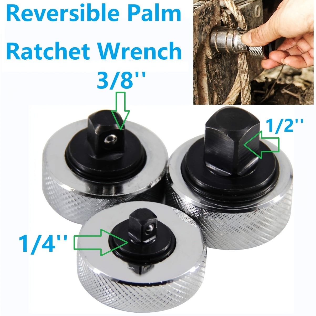 3-Piece Reversible Thumbwheel Ratchet Set - 1/4, 3/8, 1/2 Drive Kit