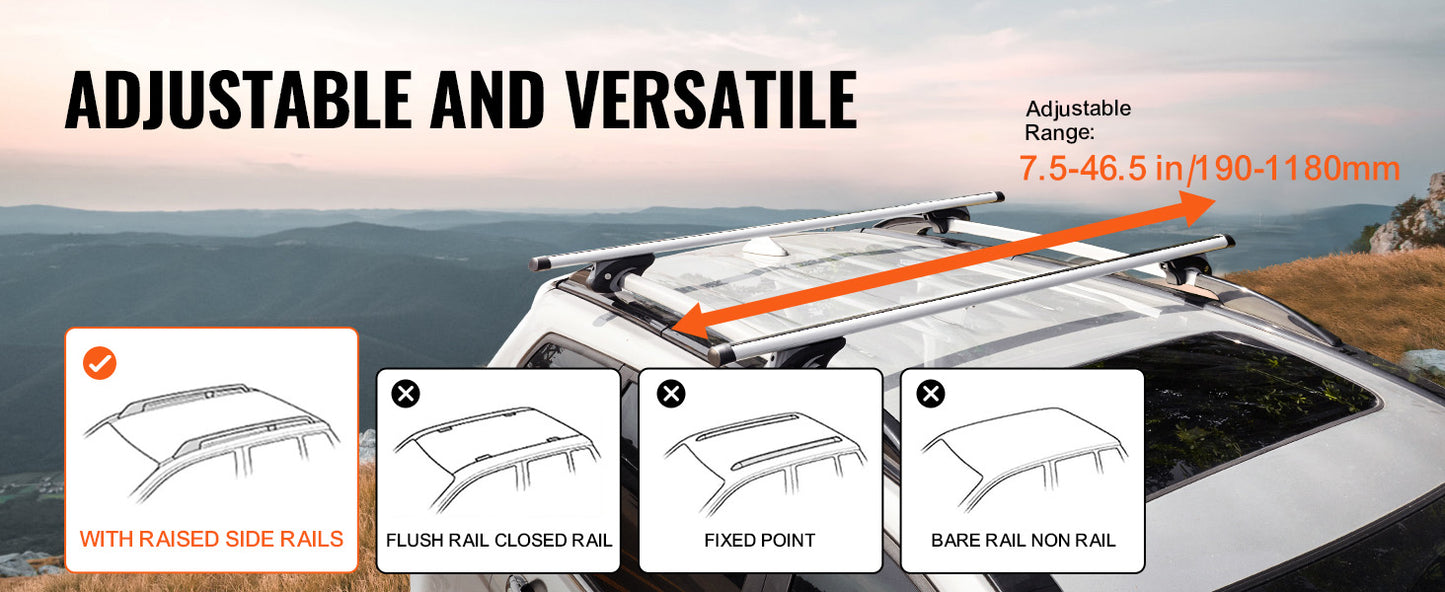 Roof rack system with adjustable range and compatibility options on a car roof.